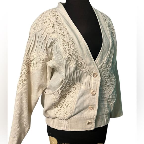 other Jackets & Blazers - Vtg Coastal Boho Crochet Jacket Womens Size XLP Scandi Coquette Cottage Soft
